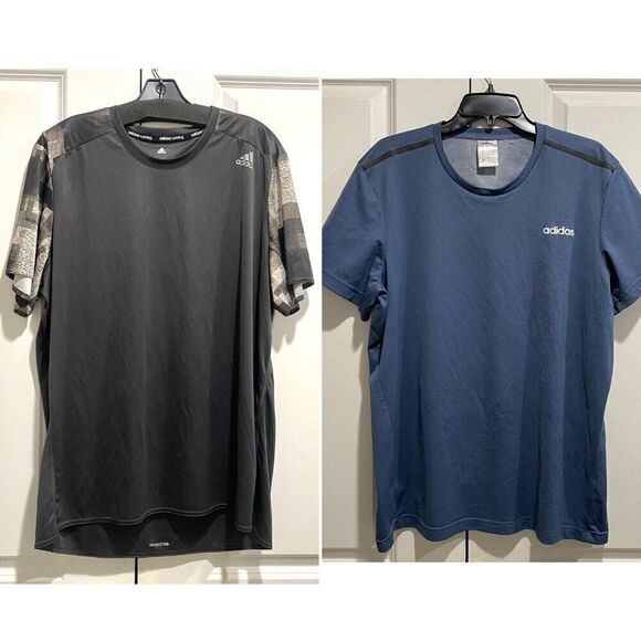 2 Adidas Mens Size XL Active Shirts Blue/ Black Gray Camo Climalite - Picture 1 of 13